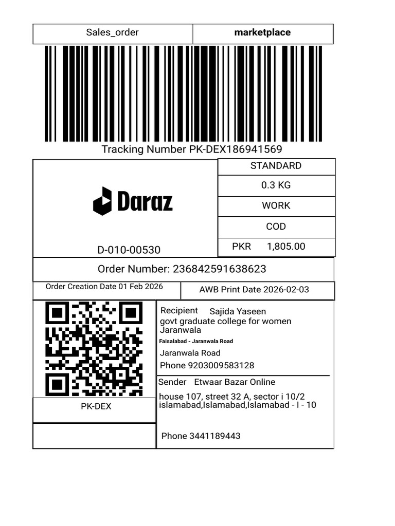 Tracking Number PK-DEX186941569: Sales - Order | PDF
