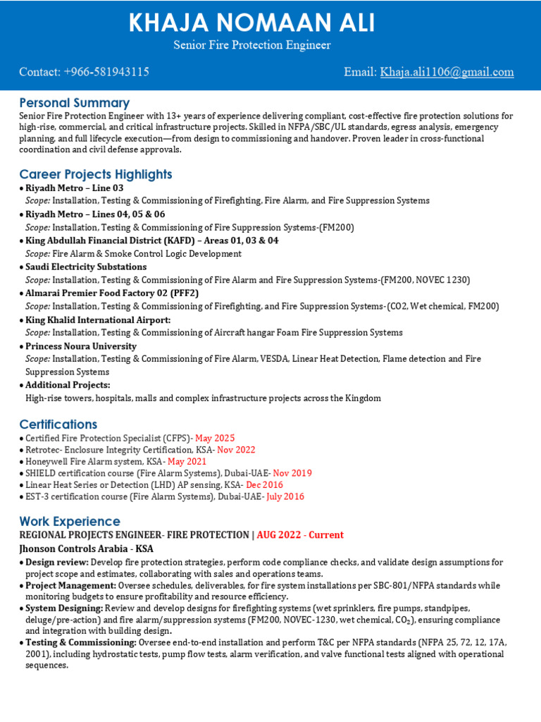 Sr. Fire Protection Engineer_Resume | PDF | Fire Sprinkler System ...