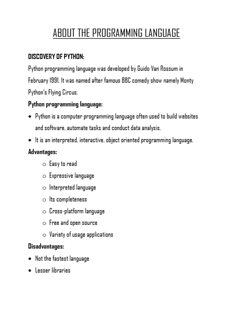 About The Programming Language | PDF | Python (Programming Language ...