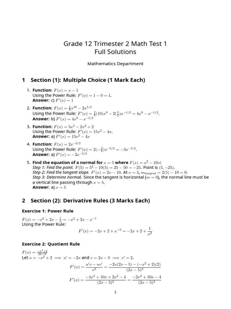 Math Test Solutions | PDF | Tangent | Geometry