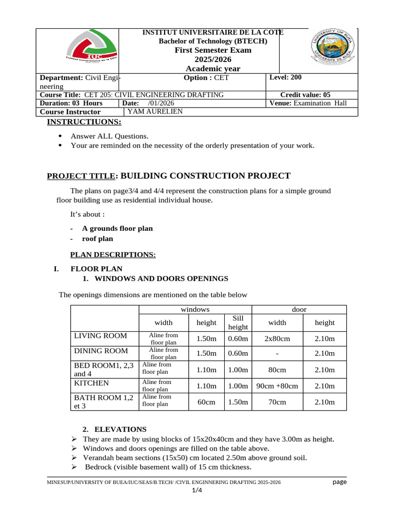 Cet 205 Exam Civil Engineering Drafting 1 Exam | PDF | Building ...