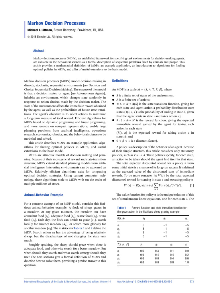 Markov Decision Process | PDF | Mathematics | Algorithms