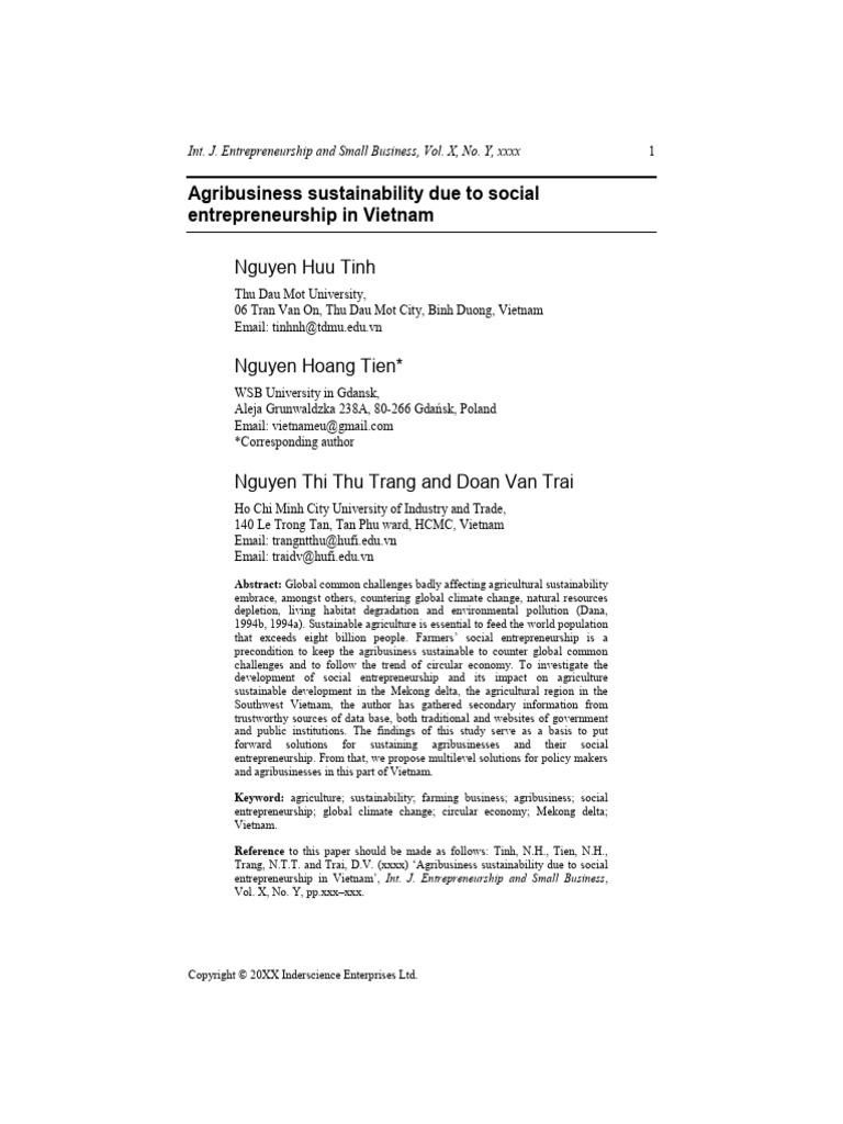 Agribusiness Sustainability Due To Social Entrepreneurship in Vietnam ...
