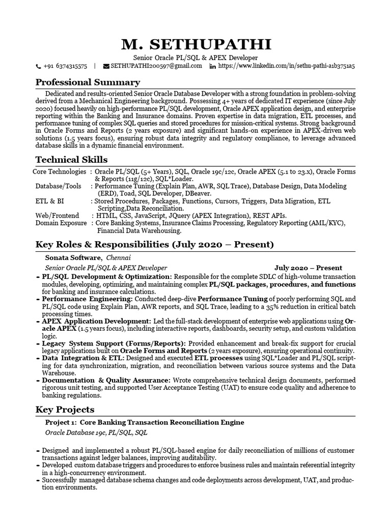 Professional Resume PLSQL APEX (1) (2) | PDF | Pl/Sql | Databases