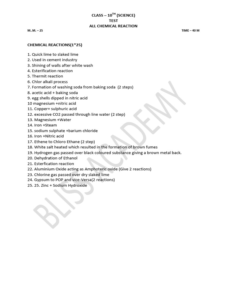 Test - Chemical Reactions | PDF