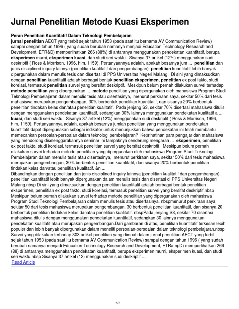 Jurnal Penelitian Metode Kuasi Eksperimen Pdf
