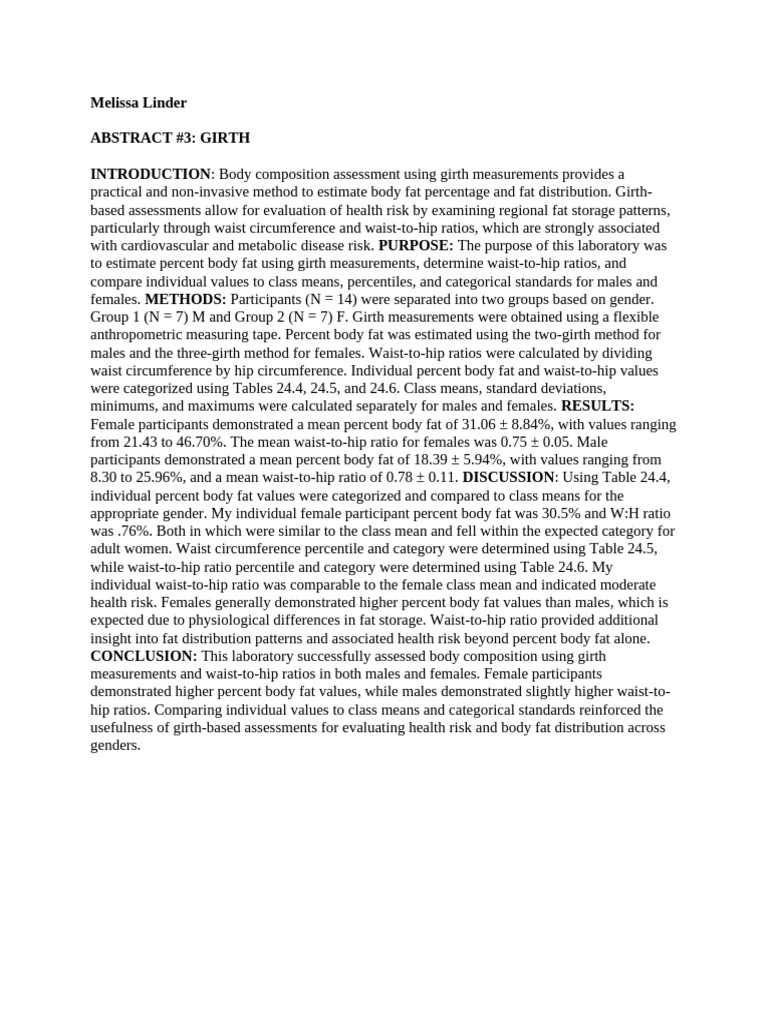 Abstract 3 Girth Example KINE409 | PDF