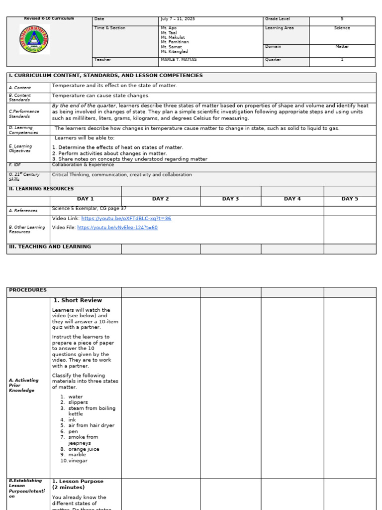 Science LP Week 3 Final | PDF | Heat | Water
