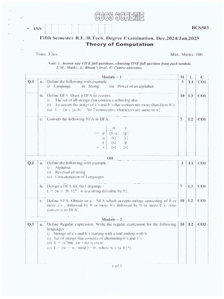BCS503 Theory of Computation | PDF
