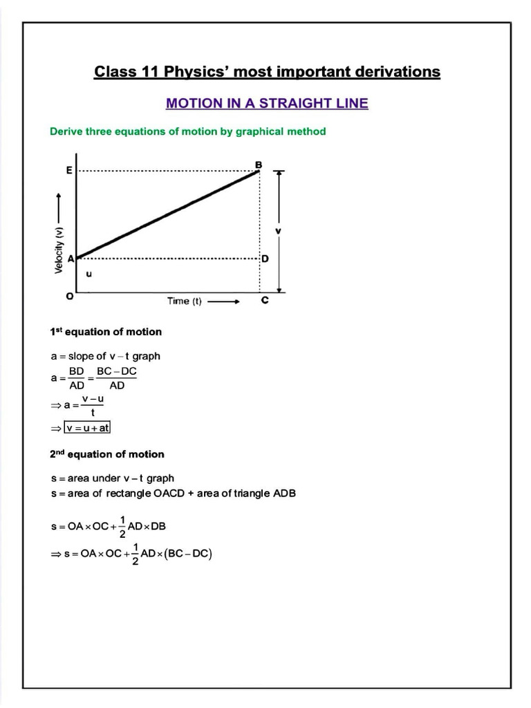 Class 11 Physics Derivations (Ch-1 To Ch-5) | PDF | Collision | Force
