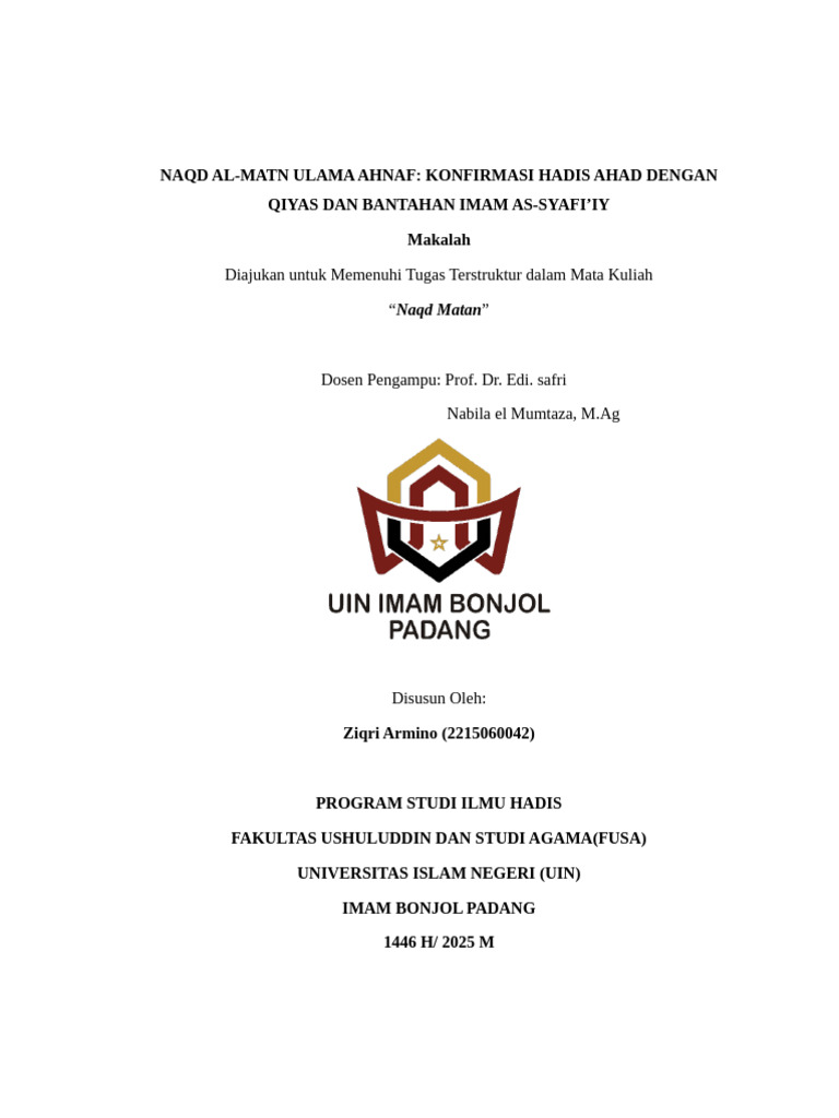 Naqd Al-Matn Ulama Ahnaf Konfirmasi Hadis Ahad Dengan Qiyas Dan ...