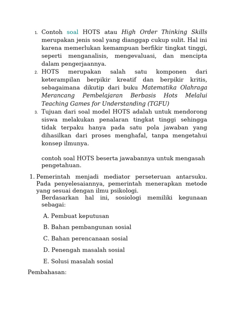 Contoh Soal Hots | PDF