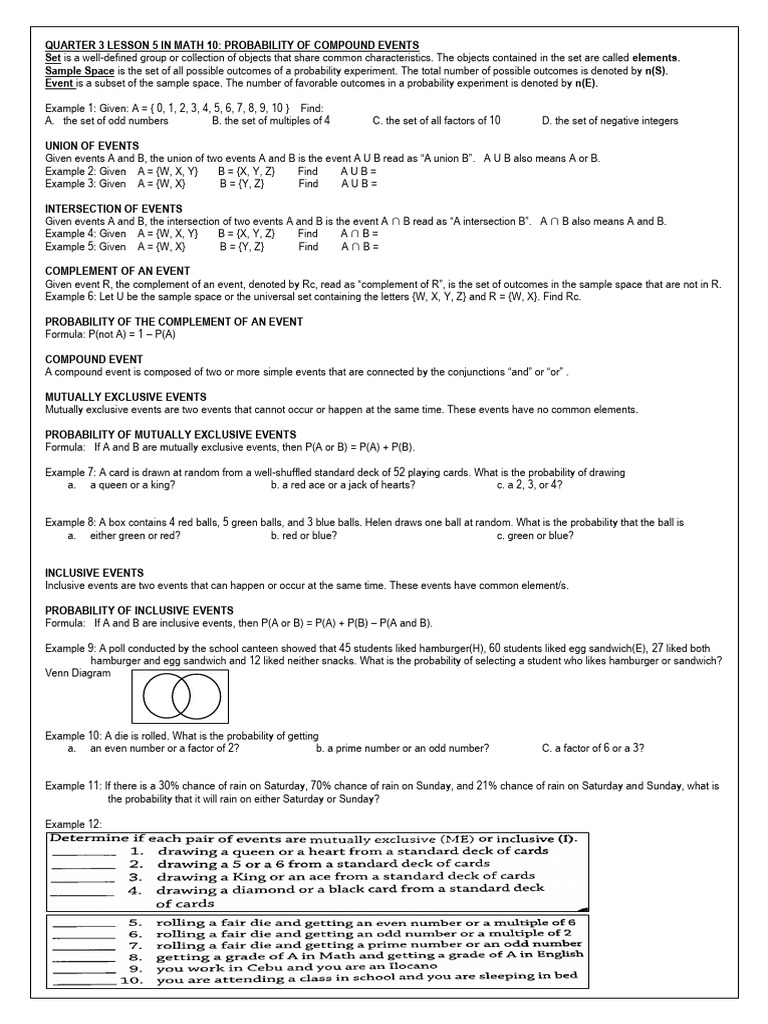 Quarter 3 Lesson 5 in Math 10 - Probability of Compound Events | PDF ...