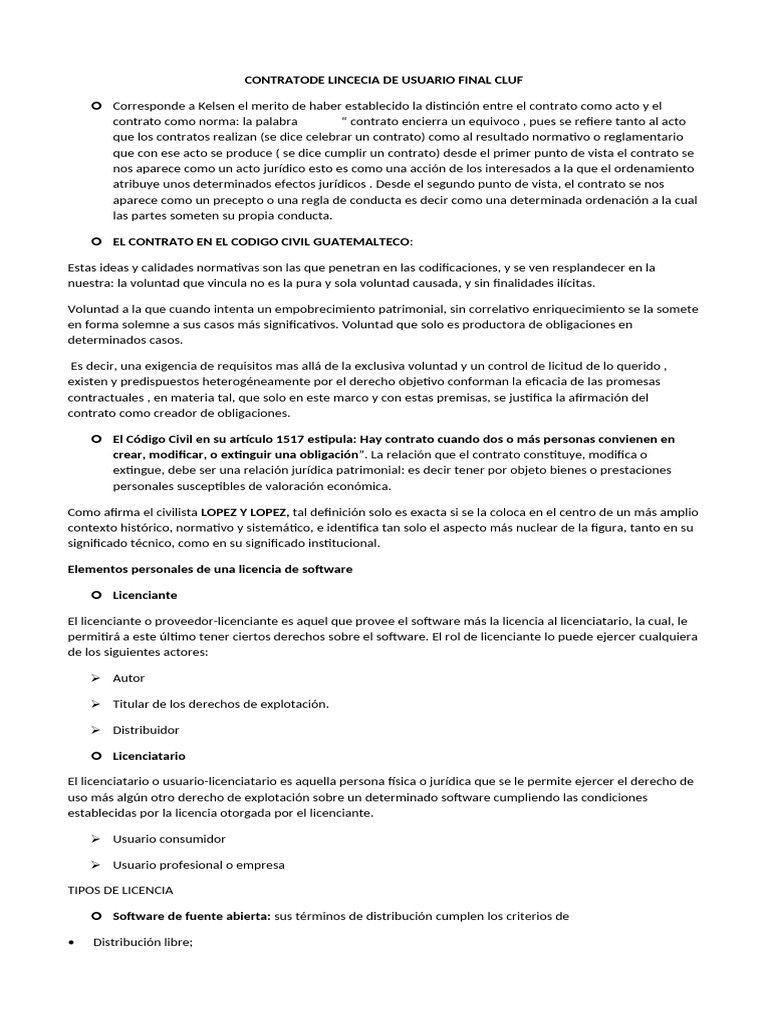 Contratode Lincecia de Usuario Final Cluf | PDF | Microsoft Windows ...