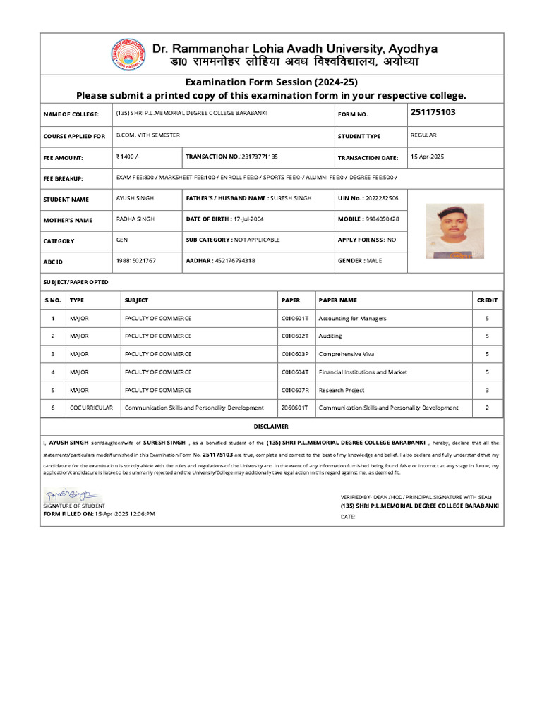 Ayush Form | PDF