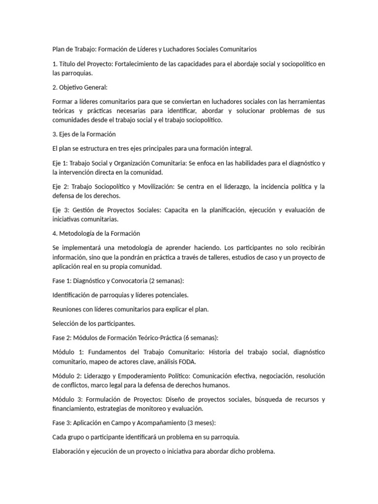 Plan de Trabajo | PDF | Trabajo Social | Planificación