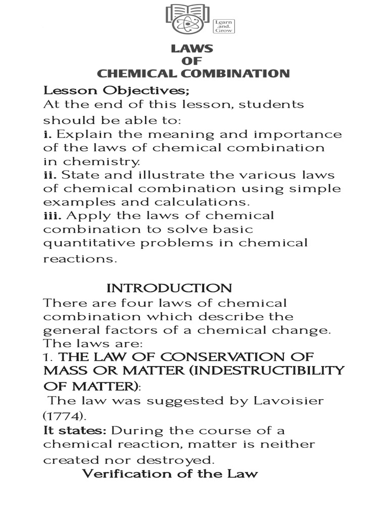Laws of Chemical Combination | PDF | Iron | Oxygen