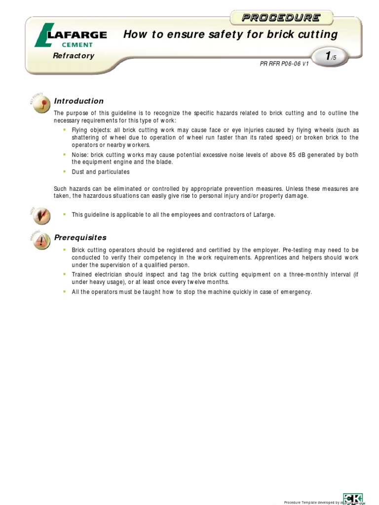 Safety Guidelines for Brick Cutting | PDF | Personal Protective ...