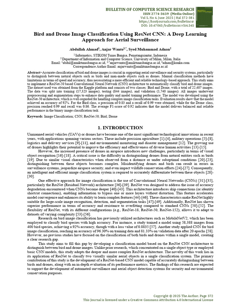 Bird and Drone Image Classification Using ResNet C | PDF | Accuracy And ...