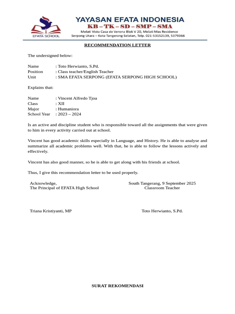 Recommendation Letter | PDF