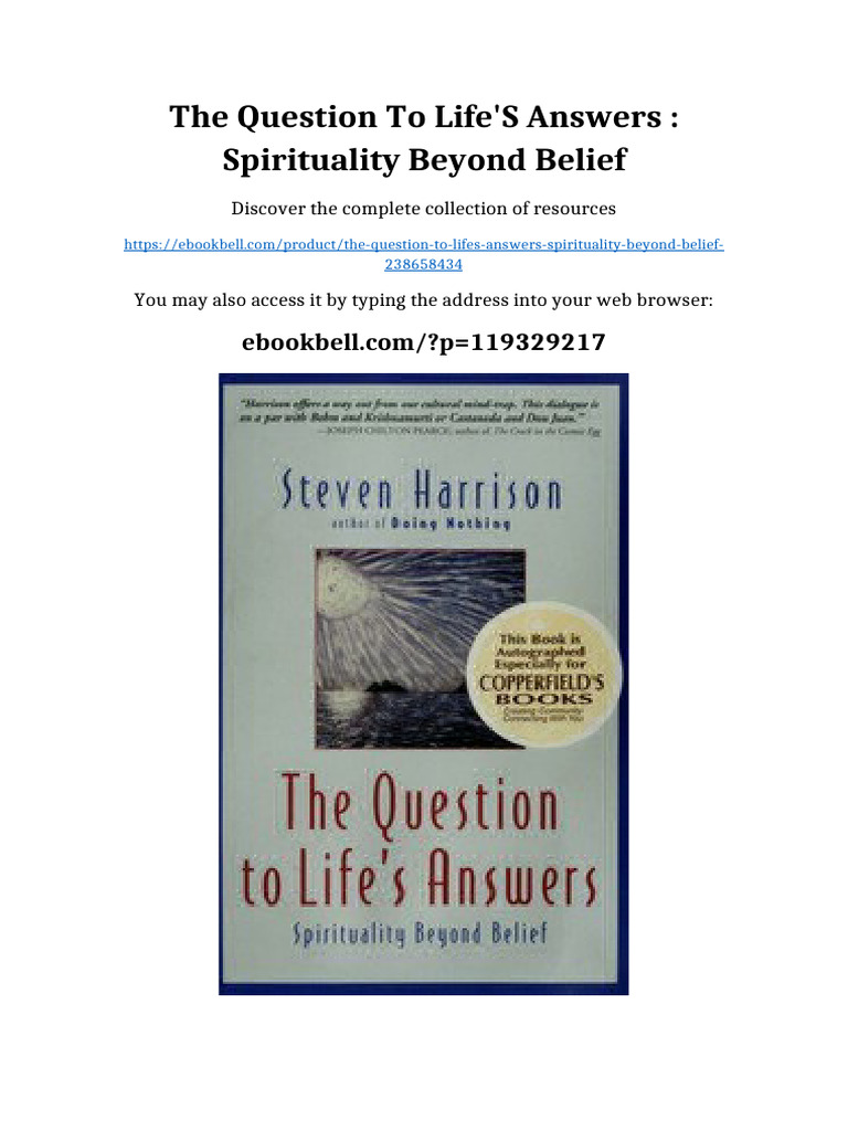 The question to life's answers : spirituality beyond belief pdf ...