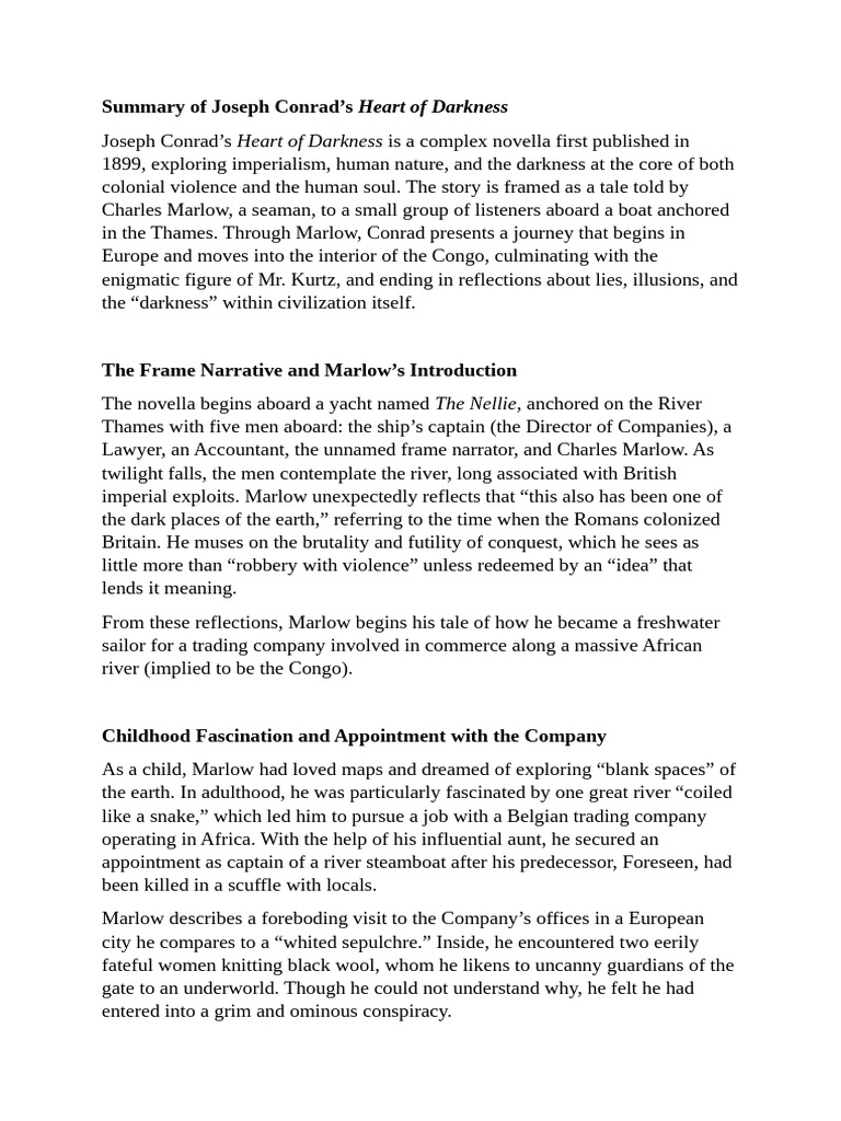 Summary of Joseph Conrad | PDF | Heart Of Darkness | Kurtz (Heart Of ...
