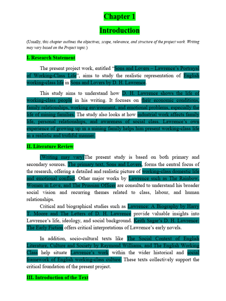 Sample For Chapter 1 in PROJECT WORK | PDF | Sons And Lovers