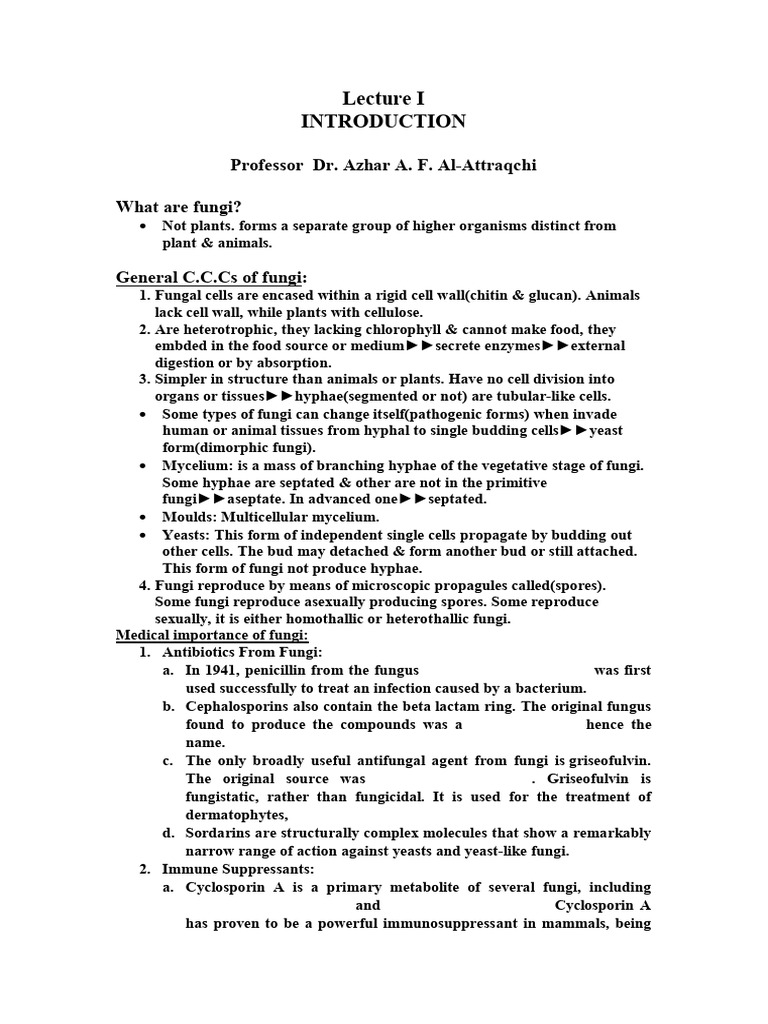 Lec1 Mycology Introduction | PDF | Fungus | Biology