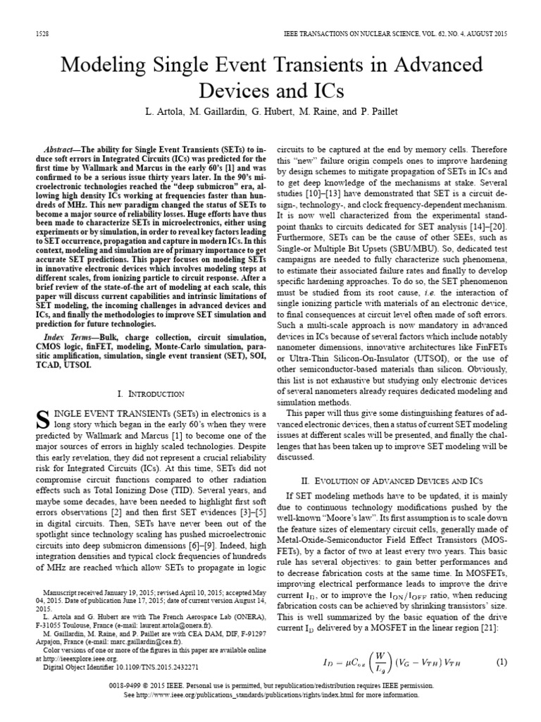 Modeling Single Event Transients in Advanced Devices and ICs | PDF ...