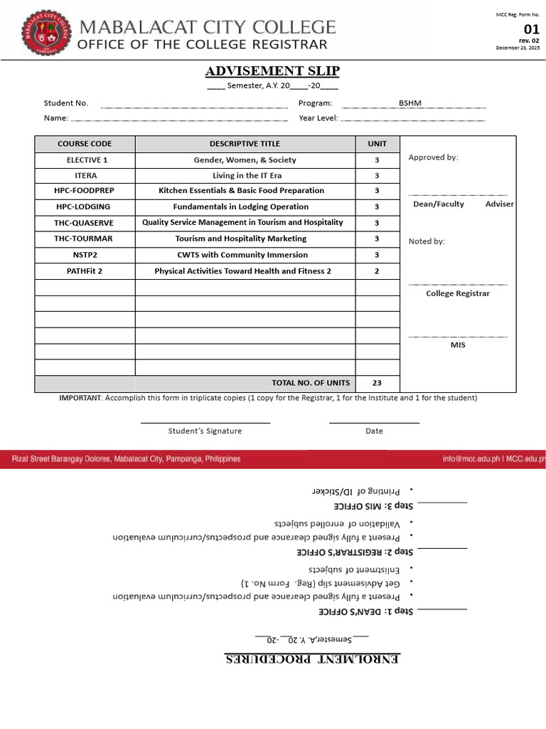 Form 01 Advisement Slip New1 | PDF