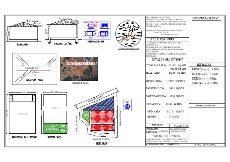 Proposed Plan For Function Hall | PDF | Structural Engineering | Civil ...