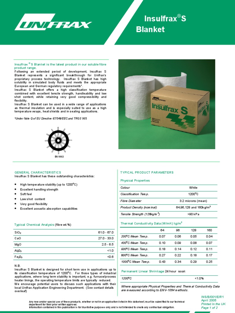 Insulfrax S Blanket | PDF | Thermal Insulation | Hvac