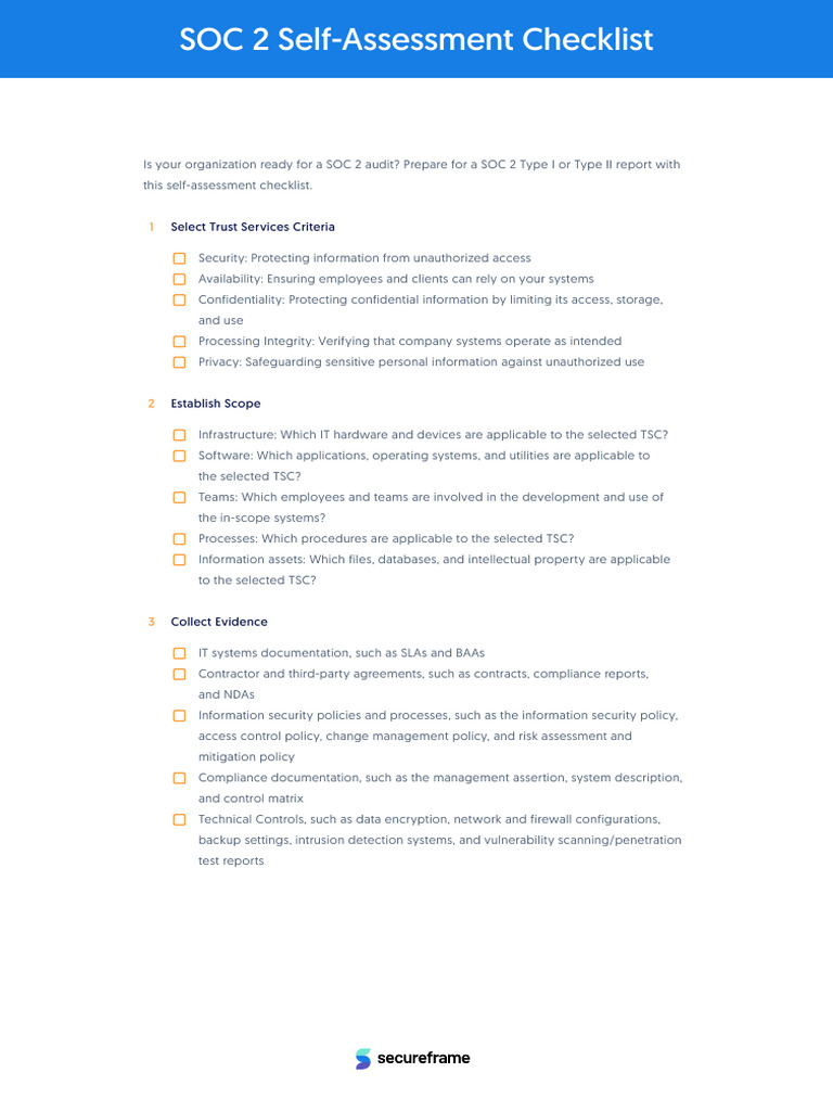 SOC 2 Self-Assessment Checklist - Secureframe | PDF | Information ...