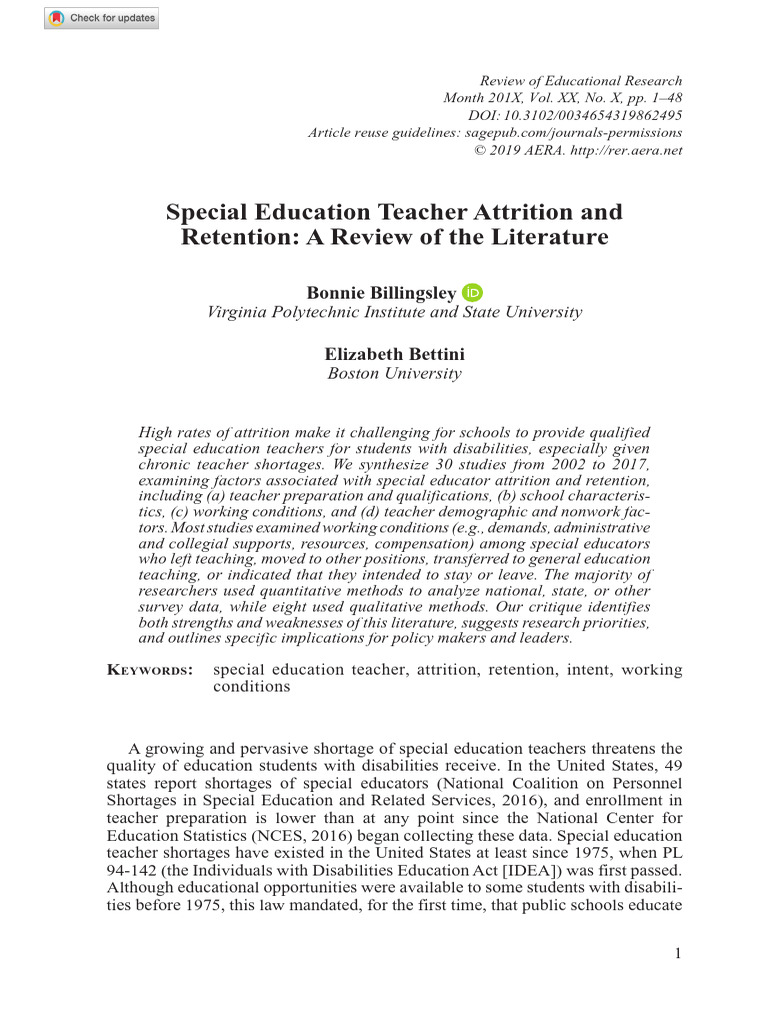 Billingsley & Bettini - Special Education Teacher Attrition | PDF ...