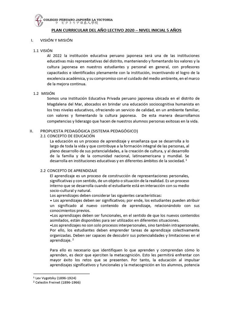 5 Años Plan Curricularsstandars | PDF | Plan de estudios | Aprendizaje