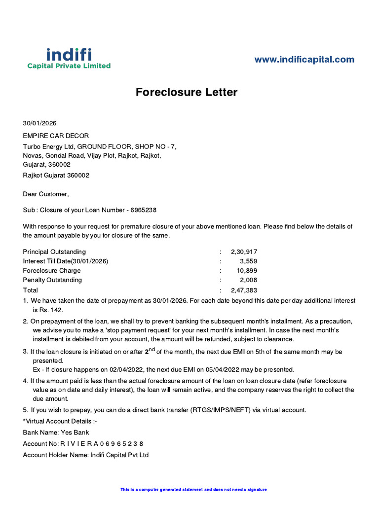Foreclosure - Statement - 2026-01-30T125739.648 Indifi | PDF | Personal ...