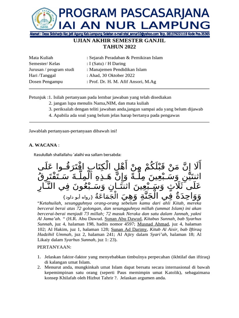 Soal Mpi H Semester 1-Reza Rendhika | PDF