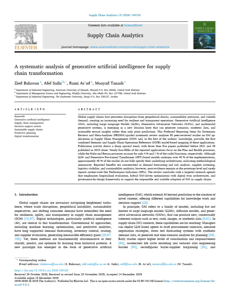 A Systematic Analysis of Generative Artificial Intelligence For Supply ...