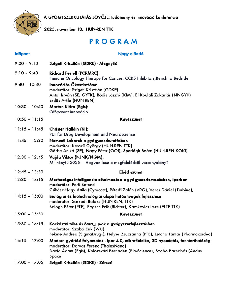 2025 11 13 The Future of Drug Research Konferencia Programterv | PDF