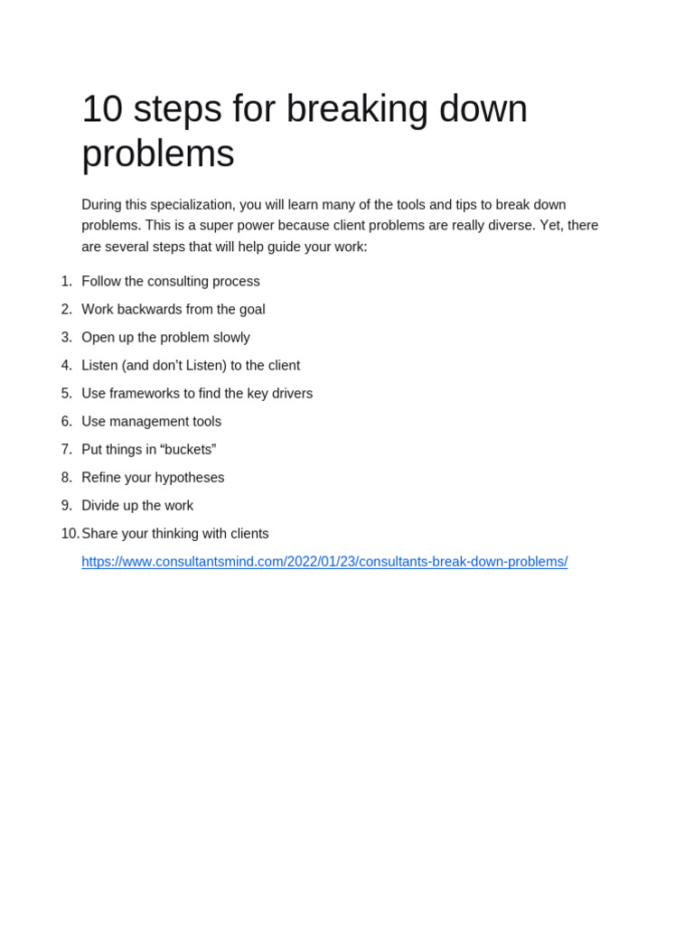 10 Steps For Breaking Down Problems | PDF