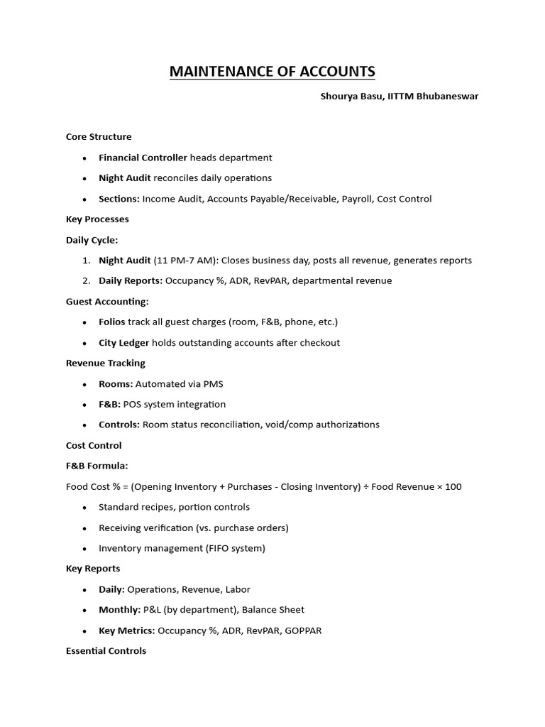 Maintenance of Accounts | PDF