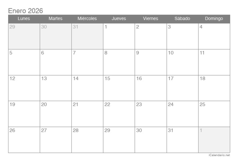 Calendario Enero 2026 5306 | PDF