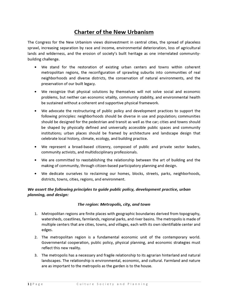 Charter of The New Urbanism | PDF | City | Urban Sprawl