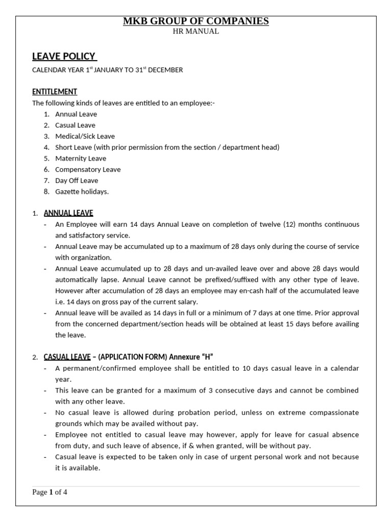 Leave Policy | PDF | Annual Leave | Sick Leave