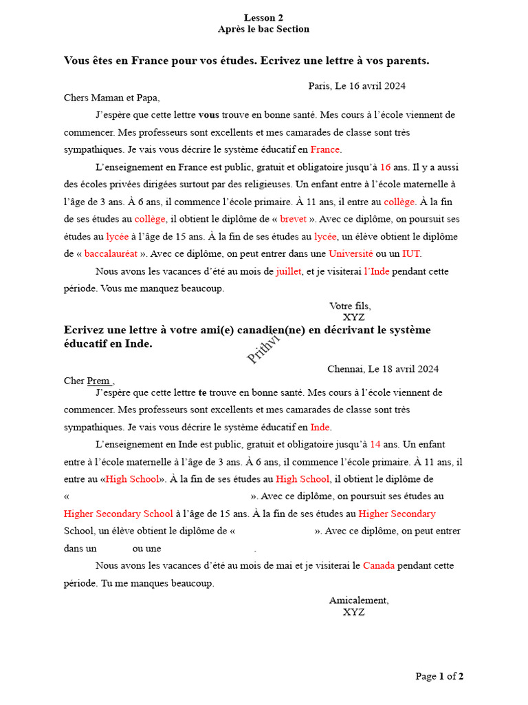 Lesson 2 Letter Writings - Simplified | PDF | Enseignement secondaire ...