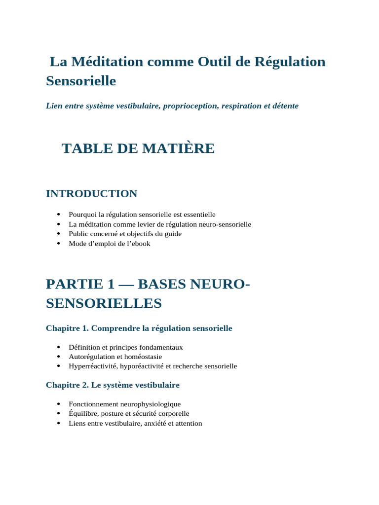 La Meditation Comme Outil de Regulation Sensorielle | PDF | Méditation ...