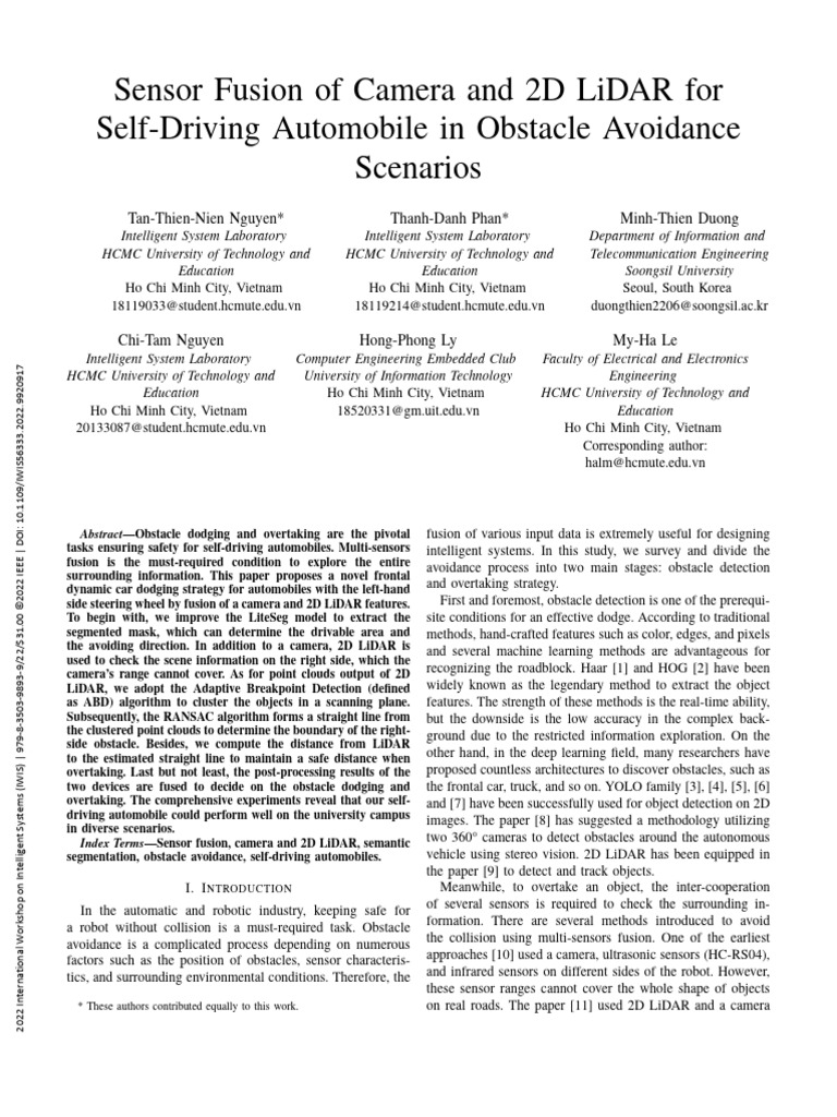 Sensor Fusion of Camera and 2D LiDAR for Self-Driving Automobile in ...