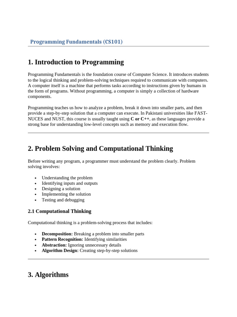 Programming Fundamentals CS101 | PDF | Pointer (Computer Programming ...