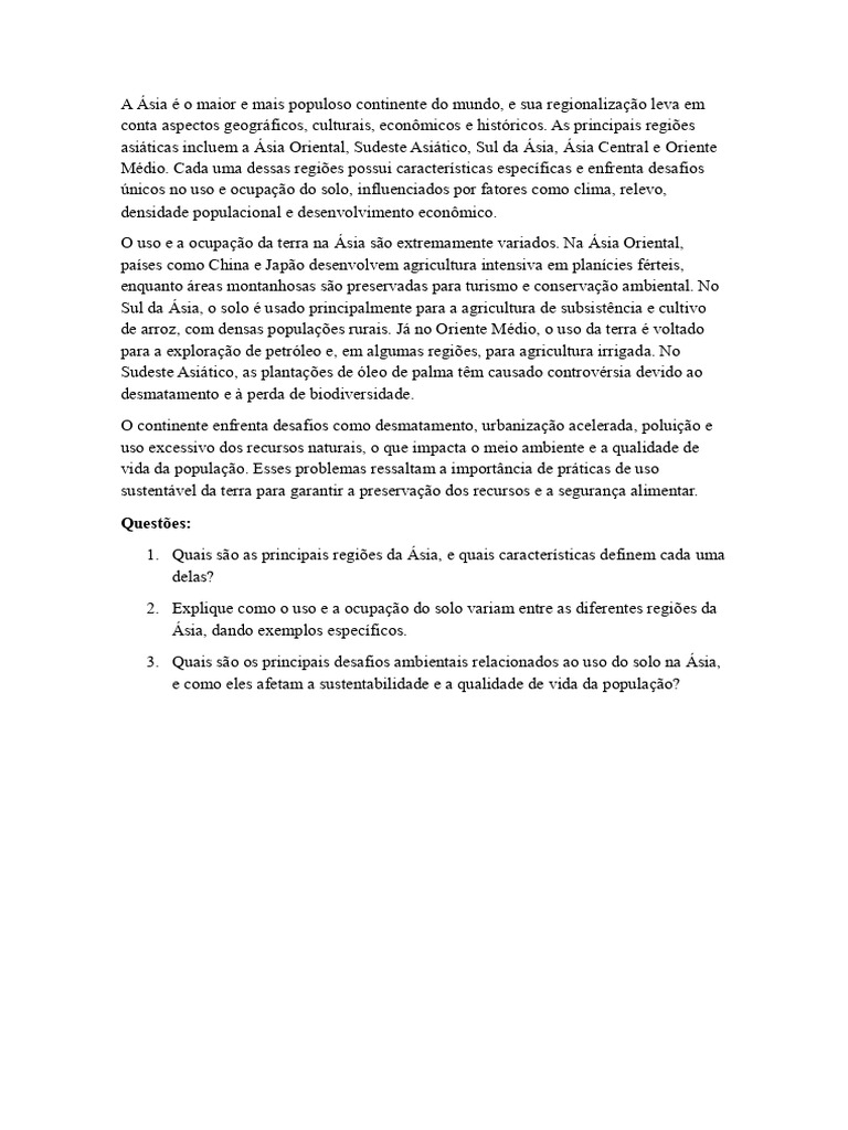A Ásia É o Maior e Mais Populoso Continente Do Mundo | PDF