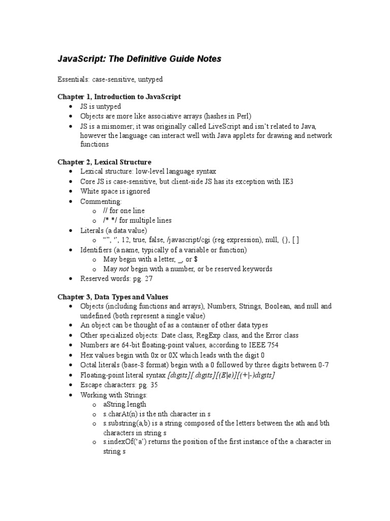JavaScript - The Definitive Guide Notes Pt1 | PDF | Variable (Computer ...